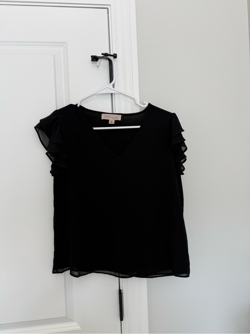 Philosophy Black V-Neck Ruffle Sleeve Top